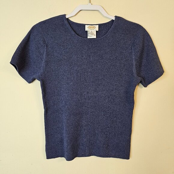 NWT‎ Women's Talbots Petites Ribbed Short Sleeve Sweater Blue Size M - Picture 1 of 6